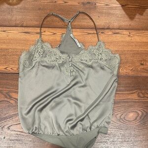 Lace Trim Satin Bodysuit Abercrombie & Fitch